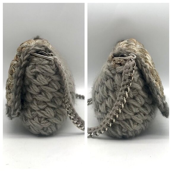 Lorenza Gandaglia Gray & Gold Lurex Crochet Flap Shoulder Bag - Picture 3 of 12